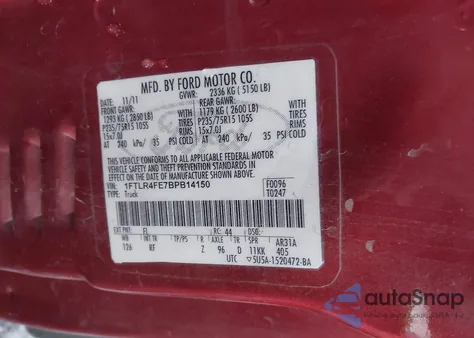 2011 Ford Ranger Xlt из США, поврежденный, VIN 1FTLR4FE7BPB14150